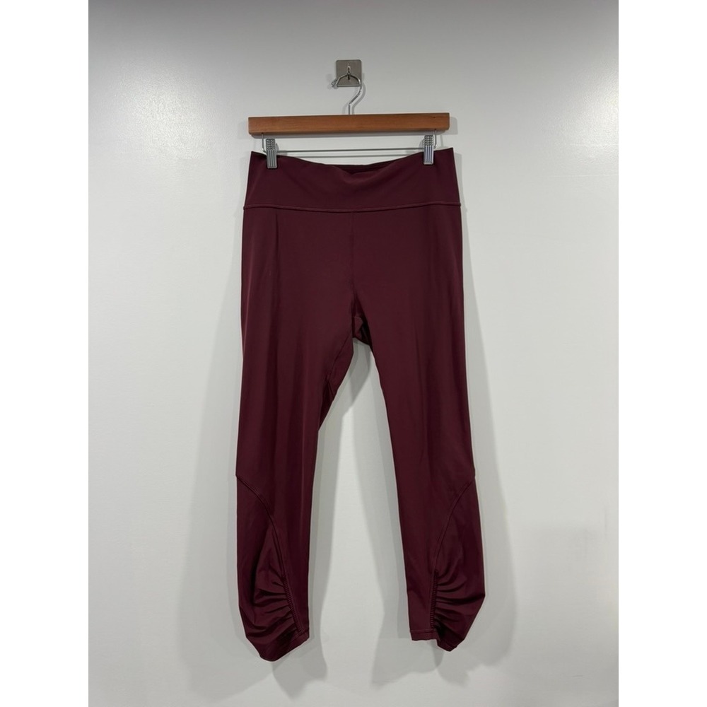 Lululemon Ruched Crop Leggings Burgundy Maroon Yoga Pants Womens Size 8